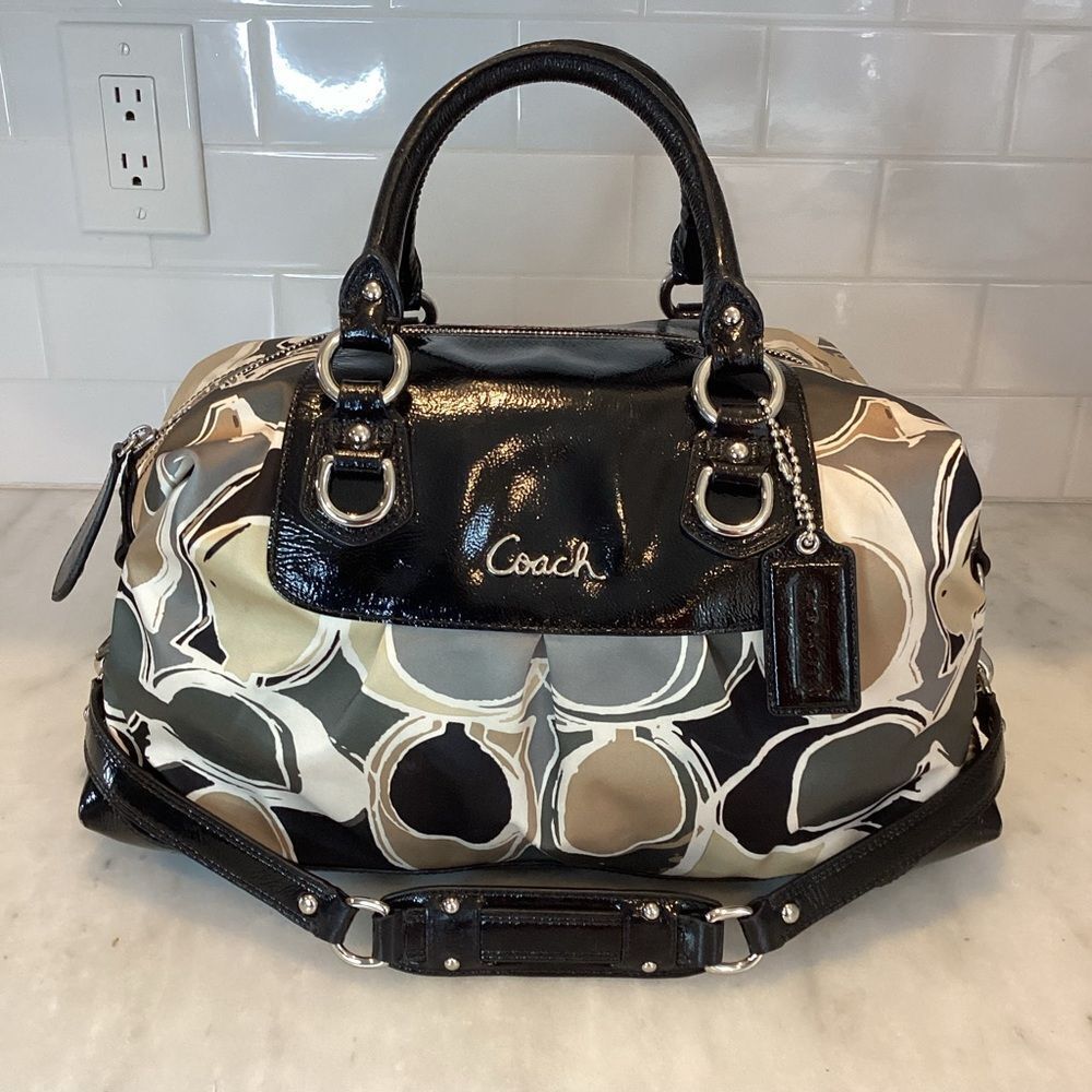 Coach Purse Handbag F17650 Multicolor Sateen Ashley Scarf Print Satchel Bag